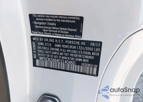 2014 Porsche Boxster S from USA, damaged, VIN WP0CB2A84ES140460